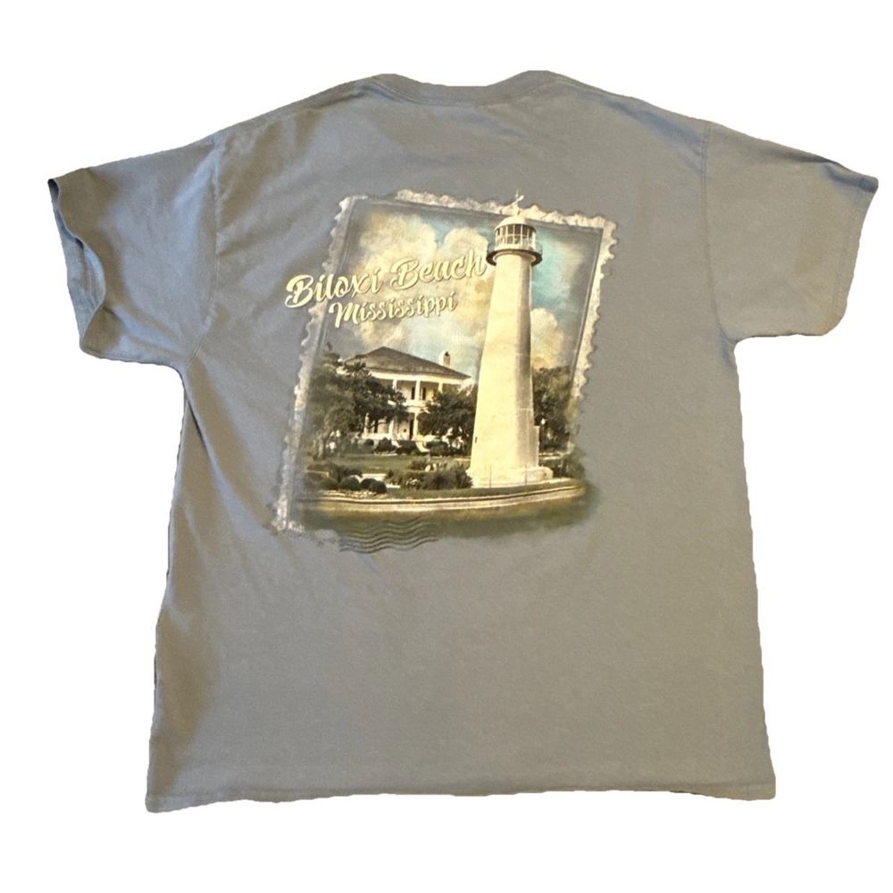 Biloxi‎ Beach Mississippi  T-Shirt  Light Blue Men's L Vintage Vacation Ocean